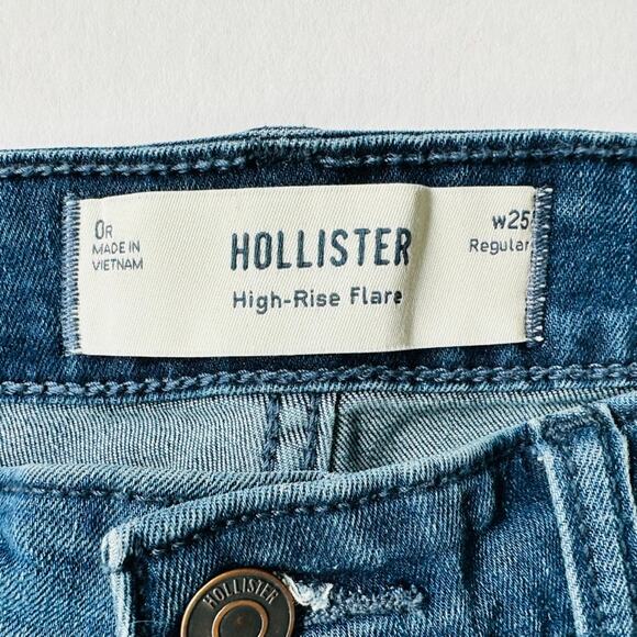 Hollister High Rise Flare Ripped Medium Wash 25R Denim Retro Boho Hippie - Picture 4 of 7